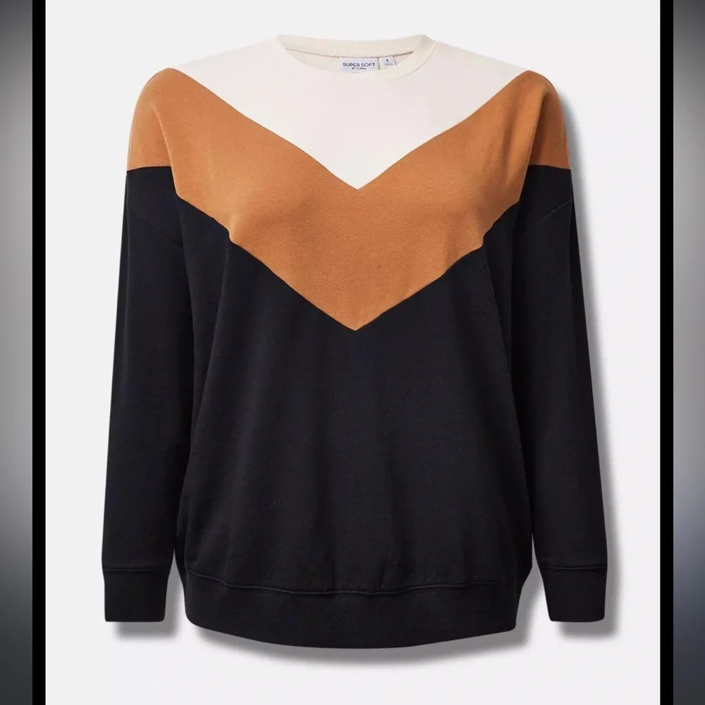 Torrid Relaxed Fit Super Soft Fleece Chevron Colorblock Sweatshirt Size 0 - Picture 3 of 6